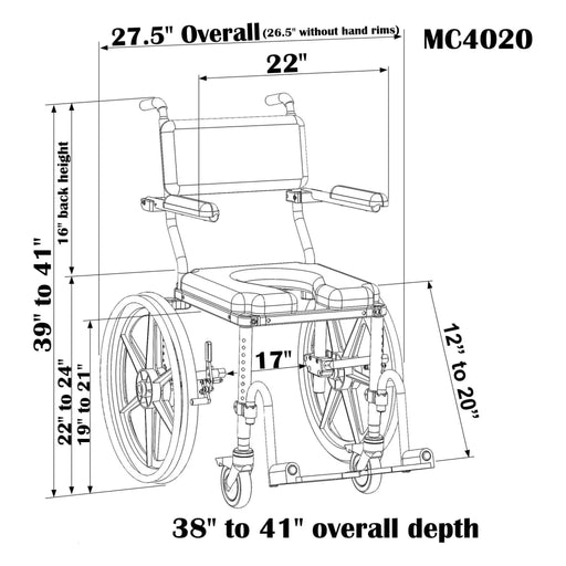 Nuprodx MC4020 Self-Propelled Shower Commode Chair